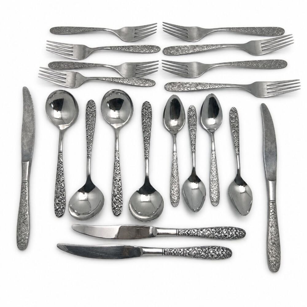 Vintage Narcissus National Stainless Japan  Flatware Set Floral Handle 20 Pieces